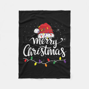 Merry Christmas Lights Red Santa Hat Xmas Family M Fleece Blanket