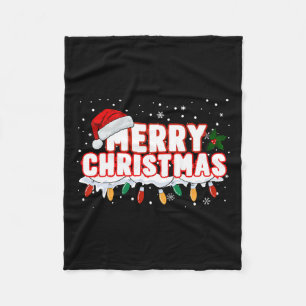 Merry Christmas Lights Red Santa Hat Xmas Family M Fleece Blanket