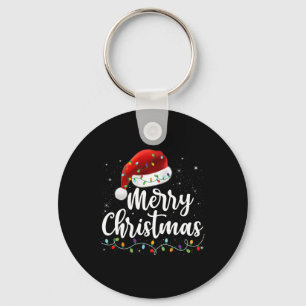 Merry Christmas Lights Red Santa Hat Xmas Family M Key Ring