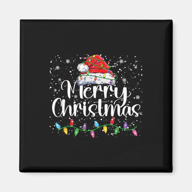 Merry Christmas Lights Red Santa Hat Xmas Family M Magnet (Front)