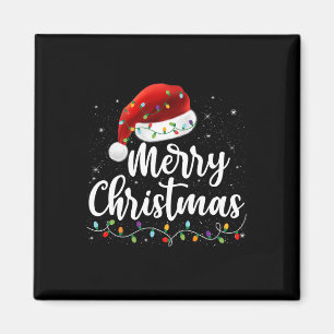Merry Christmas Lights Red Santa Hat Xmas Family M Magnet