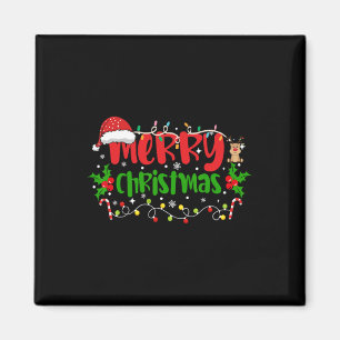 Merry Christmas Lights Red Santa Hat Xmas Family M Magnet