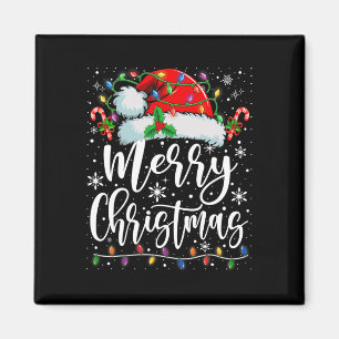 Merry Christmas Lights Red Santa Hat Xmas Family M Magnet