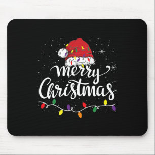 Merry Christmas Lights Red Santa Hat Xmas Family M Mouse Pad