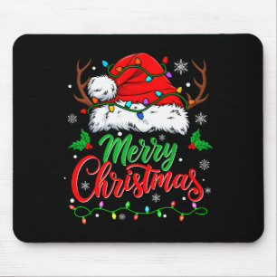 Merry Christmas Lights Red Santa Hat Xmas Family M Mouse Pad