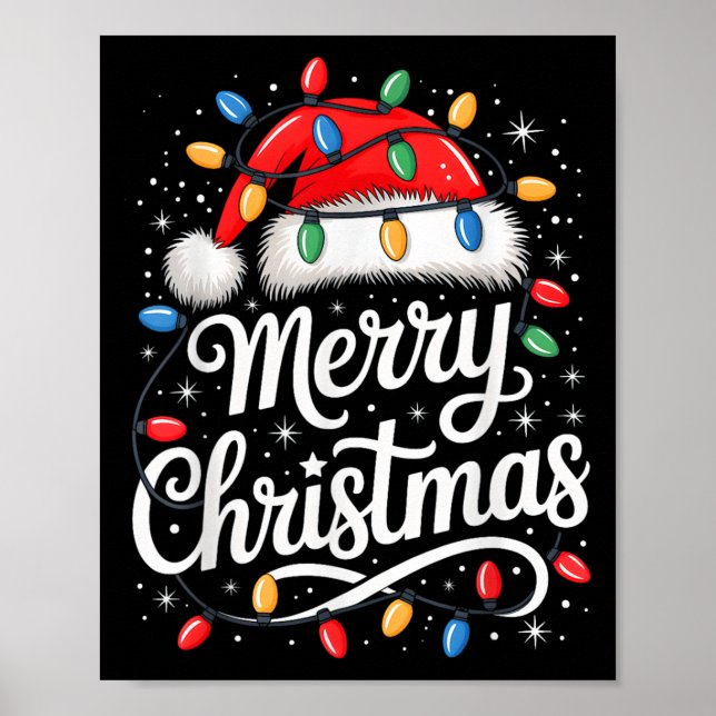 Merry Christmas Lights Red Santa Hat Xmas Family M Poster (Front)