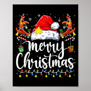 Merry Christmas Lights Red Santa Hat Xmas Family M Poster