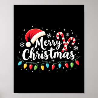 Merry Christmas Lights Red Santa Hat Xmas Family M Poster