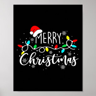 Merry Christmas Lights Red Santa Hat Xmas Family M Poster