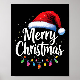 Merry Christmas Lights Red Santa Hat Xmas Family M Poster