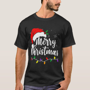 Merry Christmas Lights Red Santa Hat Xmas Family M T-Shirt