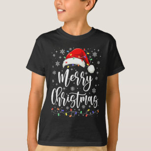 Merry Christmas Lights Red Santa Hat Xmas Family M T-Shirt