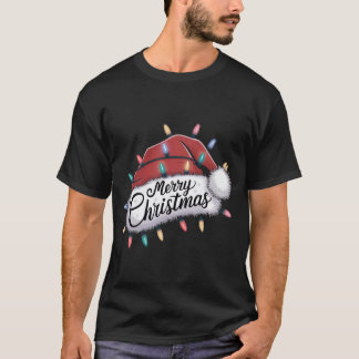 Merry Christmas Lights Red Santa Hat Xmas Family M T-Shirt