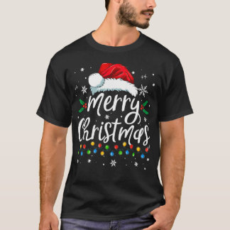 Merry Christmas Lights Red Santa Hat Xmas Family M T-Shirt
