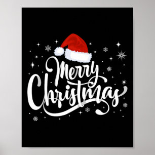 Merry Christmas Lights Red Santa Hat Xmas Family Poster
