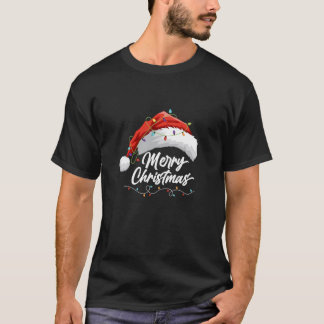 Merry Christmas Lights Red Santa Hat Xmas Family T-Shirt