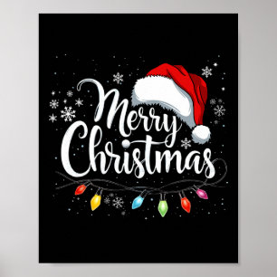 Merry Christmas Lights Red Santa Hat Xmas Holidays Poster
