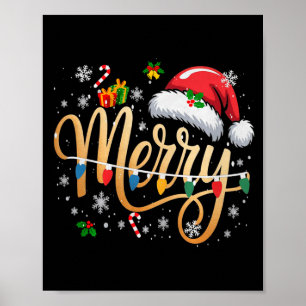 Merry Christmas Lights Red Santa Hat Xmas Men Wome Poster