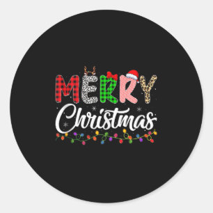 Merry Christmas Lights Santa Family Xmas Pajamas M Classic Round Sticker
