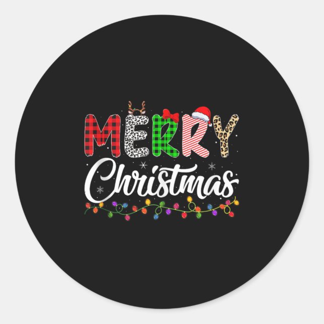 Merry Christmas Lights Santa Family Xmas Pajamas M Classic Round Sticker (Front)