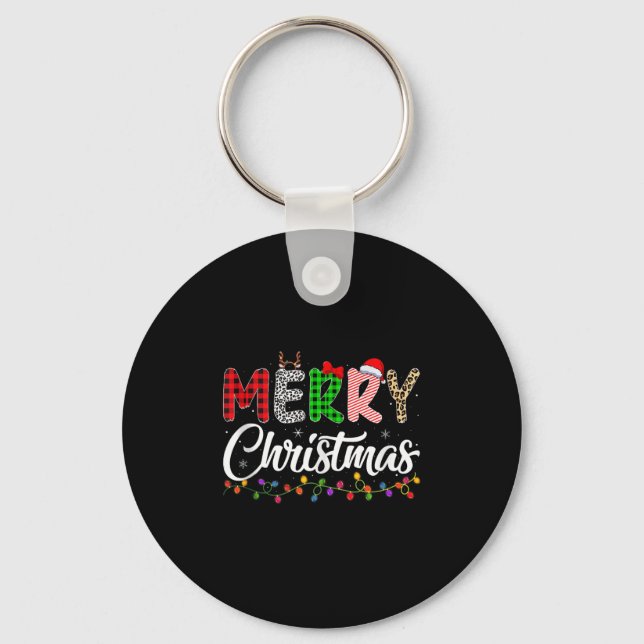 Merry Christmas Lights Santa Family Xmas Pajamas M Key Ring (Front)