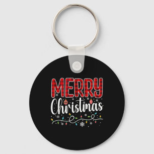 Merry Christmas Lights Santa Hat Funny Xmas Family Key Ring