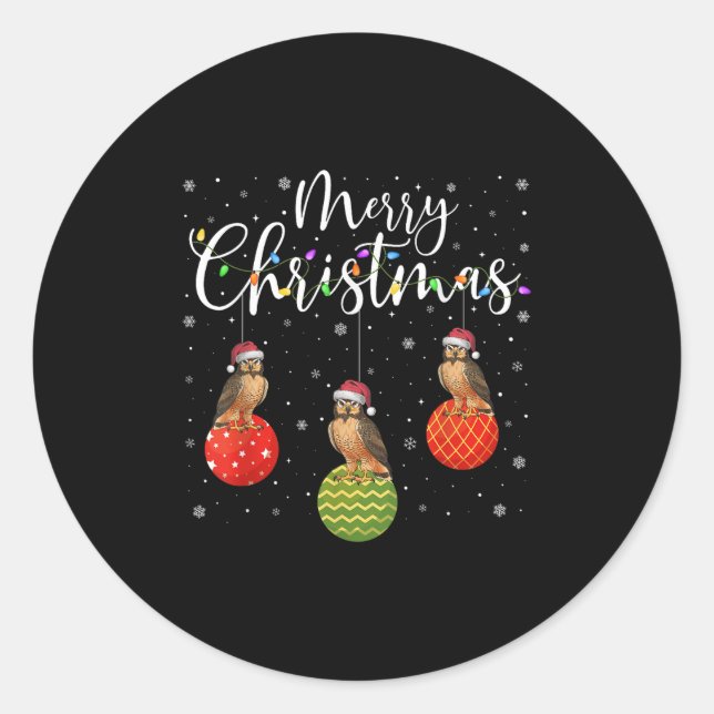 Merry Christmas Lights Santa Hat Hawk Ugly Xmas  Classic Round Sticker (Front)
