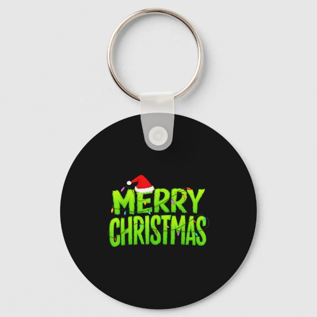Merry Christmas Lights Santa Hat Pajamas Xmas Humo Key Ring (Front)