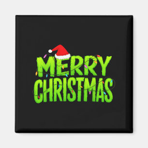 Merry Christmas Lights Santa Hat Pajamas Xmas Humo Magnet