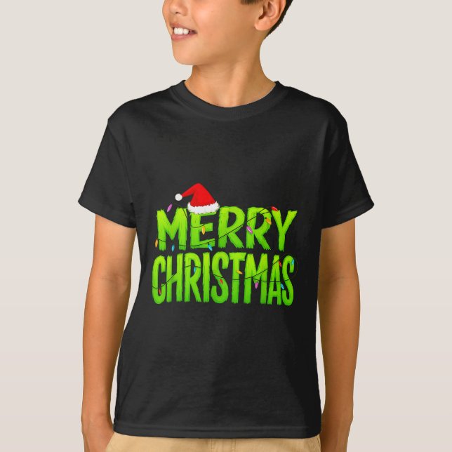 Merry Christmas Lights Santa Hat Pajamas Xmas Humo T-Shirt (Front)