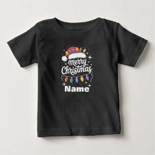 Merry Christmas Lights Santa Hat Personalised Gift Baby T-Shirt