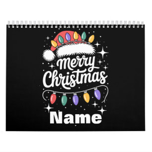 Merry Christmas Lights Santa Hat Personalised Gift Calendar
