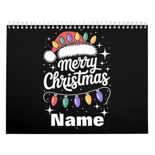 Merry Christmas Lights Santa Hat Personalised Gift Calendar (Cover)