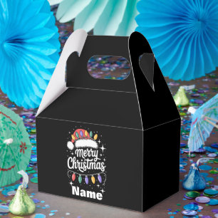 Merry Christmas Lights Santa Hat Personalised Gift Favour Box