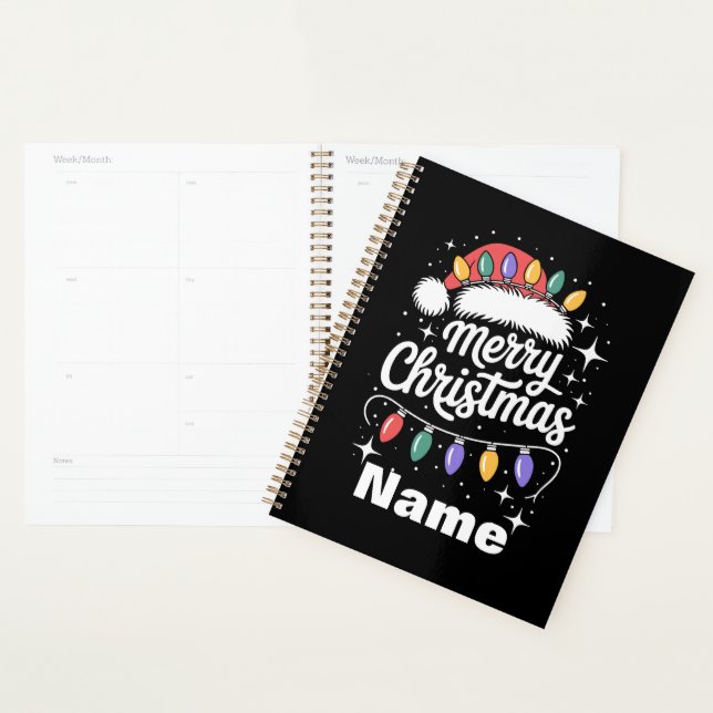 Merry Christmas Lights Santa Hat Personalised Gift Planner (Display)