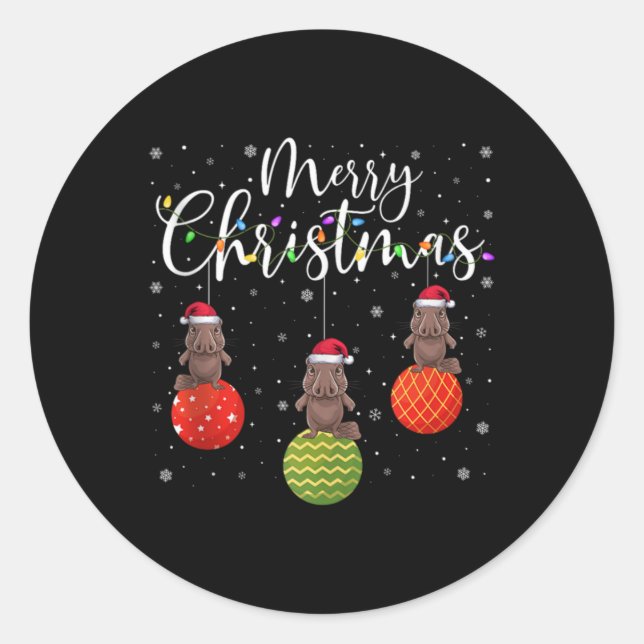 Merry Christmas Lights Santa Hat Platypus Ugly Xma Classic Round Sticker (Front)