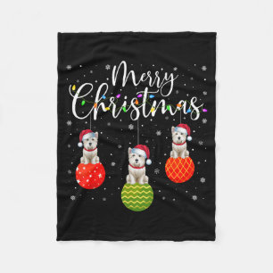 Merry Christmas Lights Santa Hat Westie Dog Ugly X Fleece Blanket