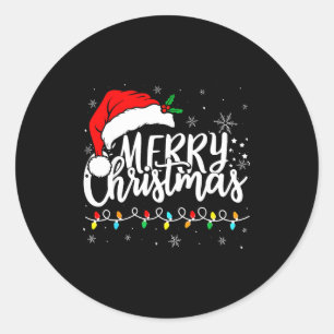 Merry Christmas Lights Santa Hat Xmas Family Match Classic Round Sticker