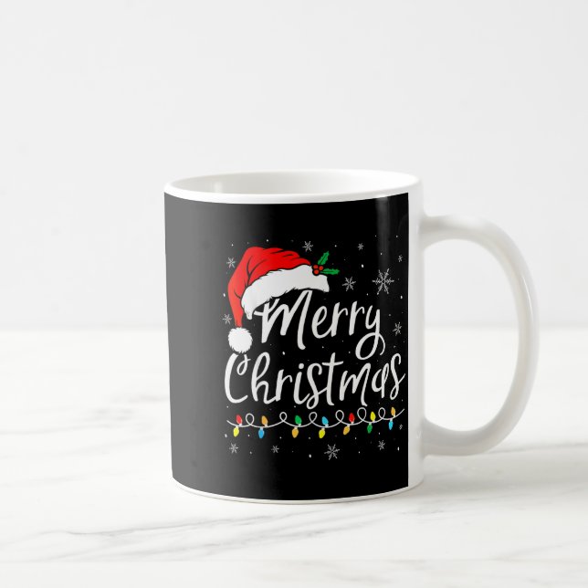 Merry Christmas Lights Santa Hat Xmas Family Match Coffee Mug (Right)