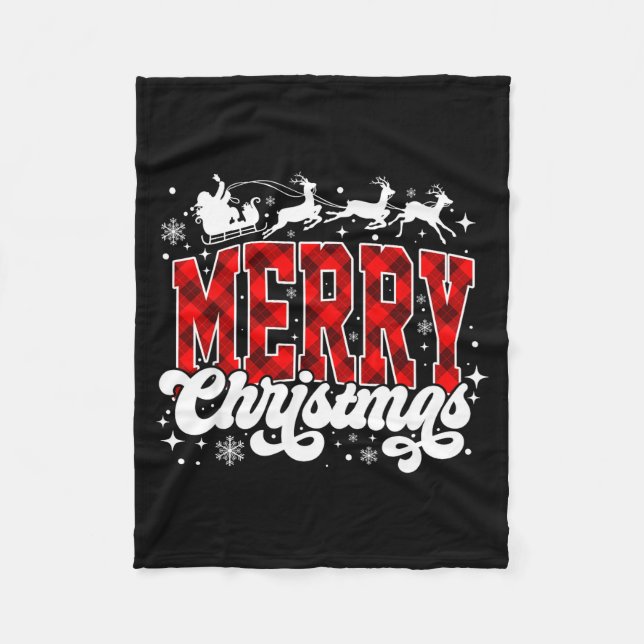 Merry Christmas Lights Santa Hat Xmas Family Match Fleece Blanket (Front)