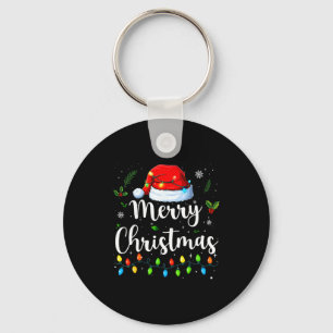 Merry Christmas Lights Santa Hat Xmas Family Match Key Ring