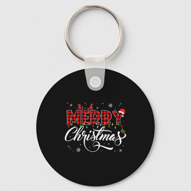 Merry Christmas Lights Santa Hat Xmas Family Match Key Ring (Front)