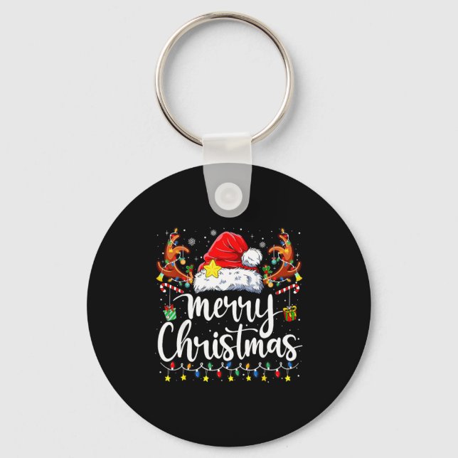 Merry Christmas Lights Santa Hat Xmas Family Match Key Ring (Front)