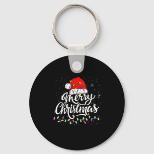 Merry Christmas Lights Santa Hat Xmas Family Match Key Ring