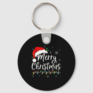 Merry Christmas Lights Santa Hat Xmas Family Match Key Ring