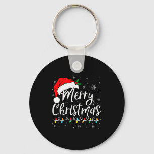 Merry Christmas Lights Santa Hat Xmas Family Match Key Ring