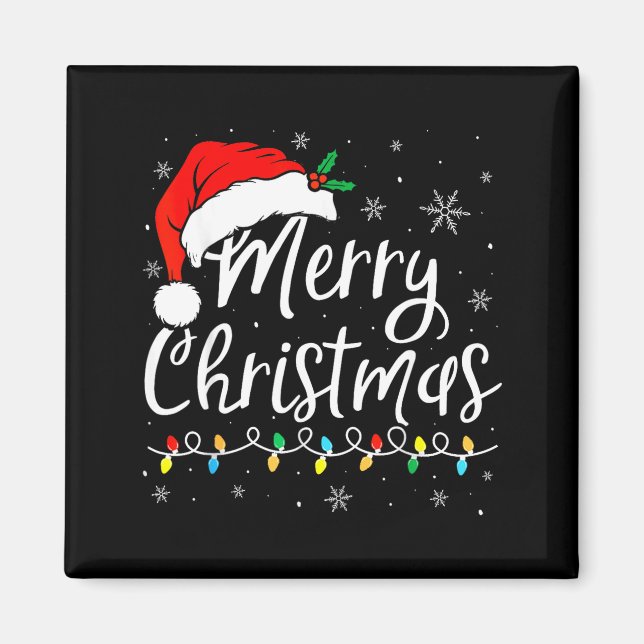Merry Christmas Lights Santa Hat Xmas Family Match Magnet (Front)