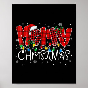 Merry Christmas Lights Santa Hat Xmas Family Match Poster