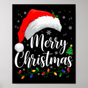 Merry Christmas Lights Santa Hat Xmas Family Match Poster