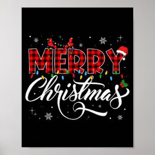 Merry Christmas Lights Santa Hat Xmas Family Match Poster
